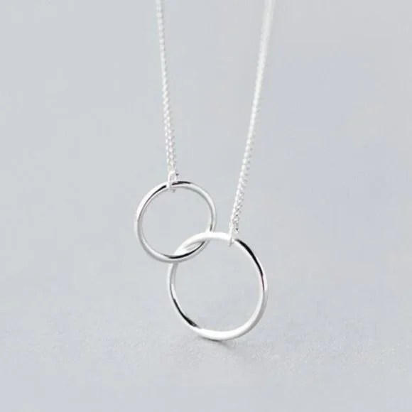 NEW 925 Sterling Silver Double Circle Necklace - Picture 7 of 8